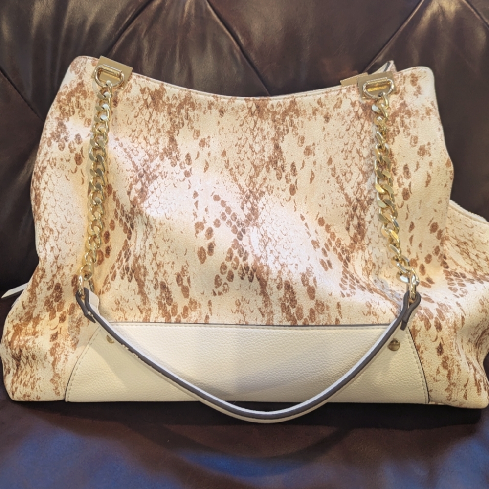 Gold and White Tote Purse